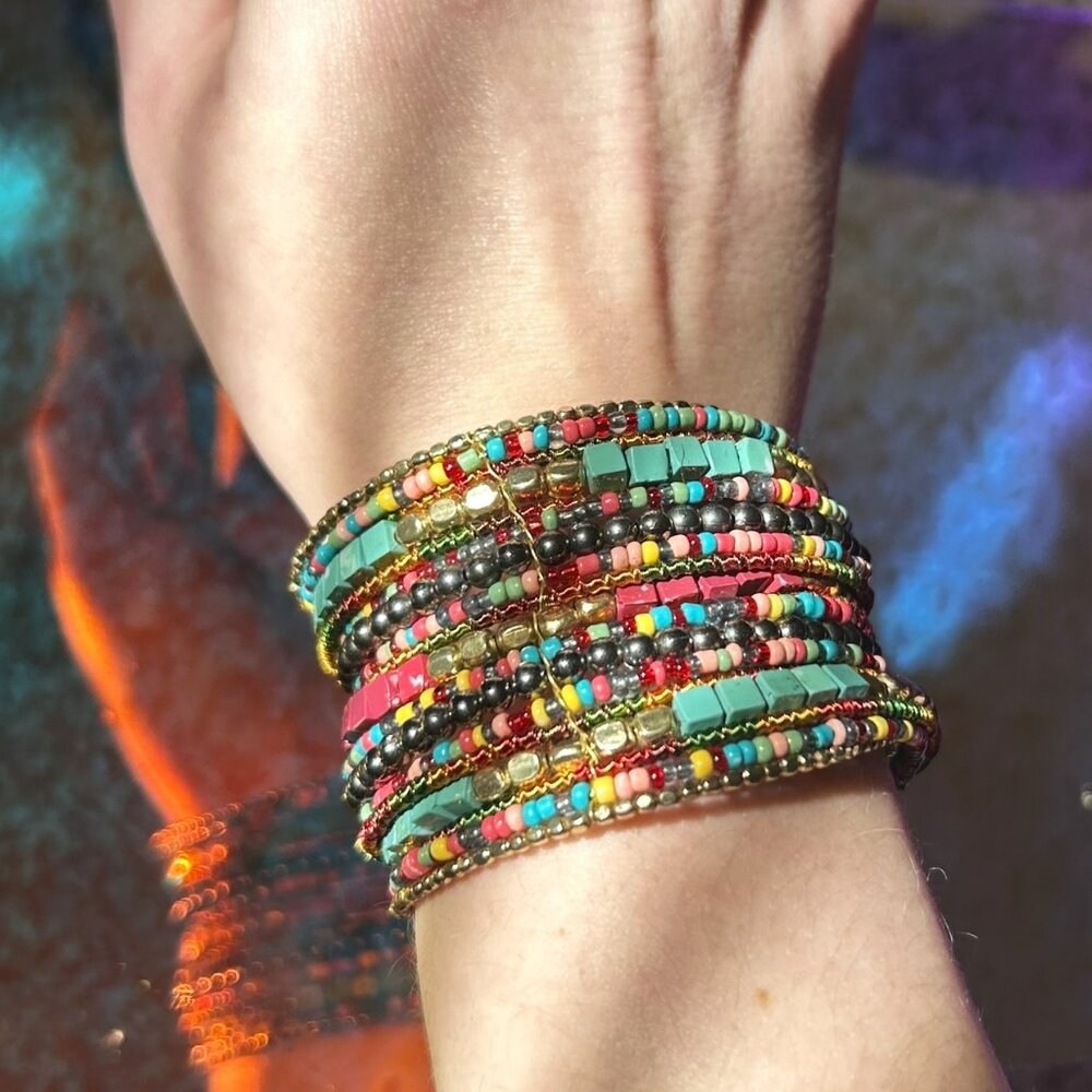Colorful Beaded Open Cuff Bracelet